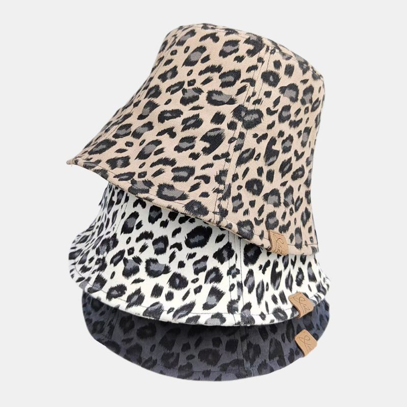 Unisexe Polyester Coton Superposition Motif Léopard Lettre Étiquette Tout Match Parasol Seau Chapeau