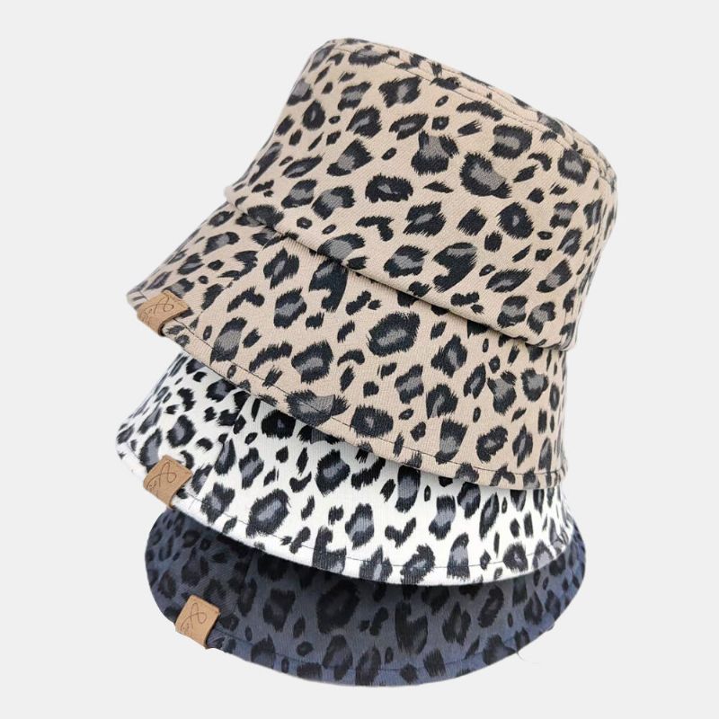 Unisexe Polyester Coton Superposition Motif Léopard Lettre Étiquette Tout Match Parasol Seau Chapeau