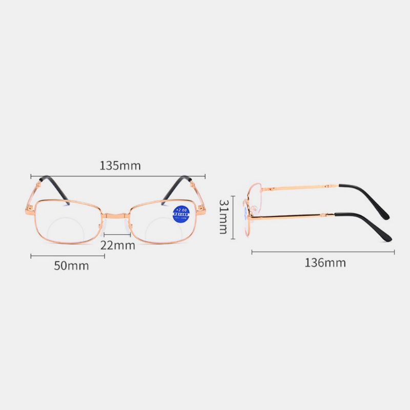 Unisexe Portable Plein Cadre Double Lumière Myopie Hypermétropie Lunettes Pliantes Anti-bleu Lunettes De Lecture Avec Boîte En Cuir