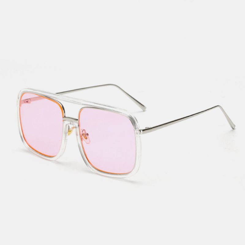 Unisexe Rétro Plat Miroir Carré Grand Cadre Transparent Anti-uv Lunettes De Soleil Pour Femme