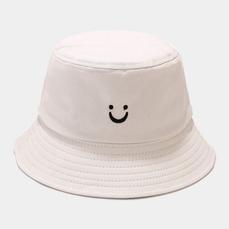 Unisexe Sourire Visage Broderie Seau Chapeau Été Voyage Sauvage Parasol Plage Chapeau