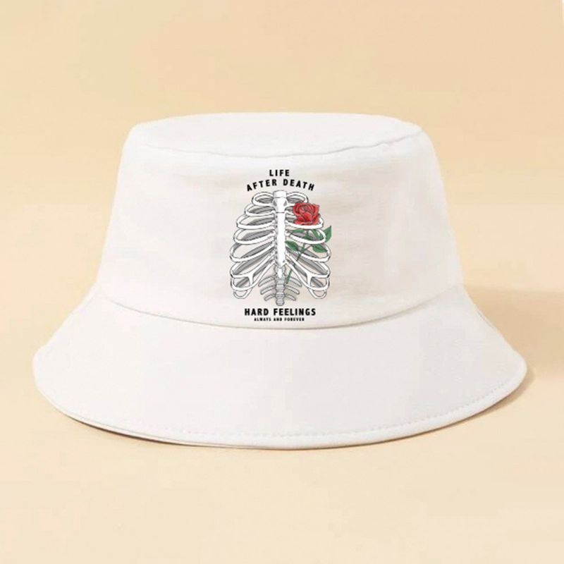 Unisexe Squelette Rose Imprimer Chapeau De Soleil Coton Mode All-match Bucket Hat