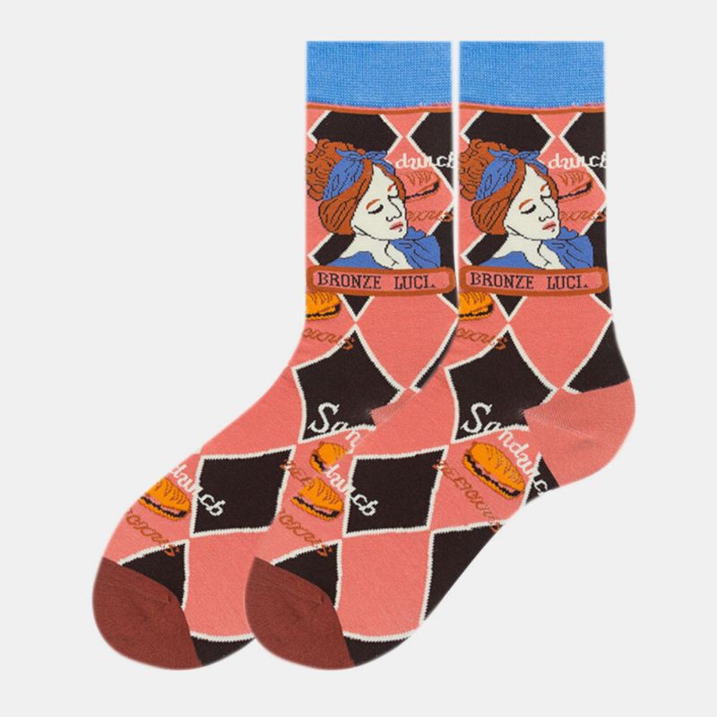 Unisexe Style Japonais Illustration Créative Patchwork Couleur Mignon Couple Tube Chaussettes