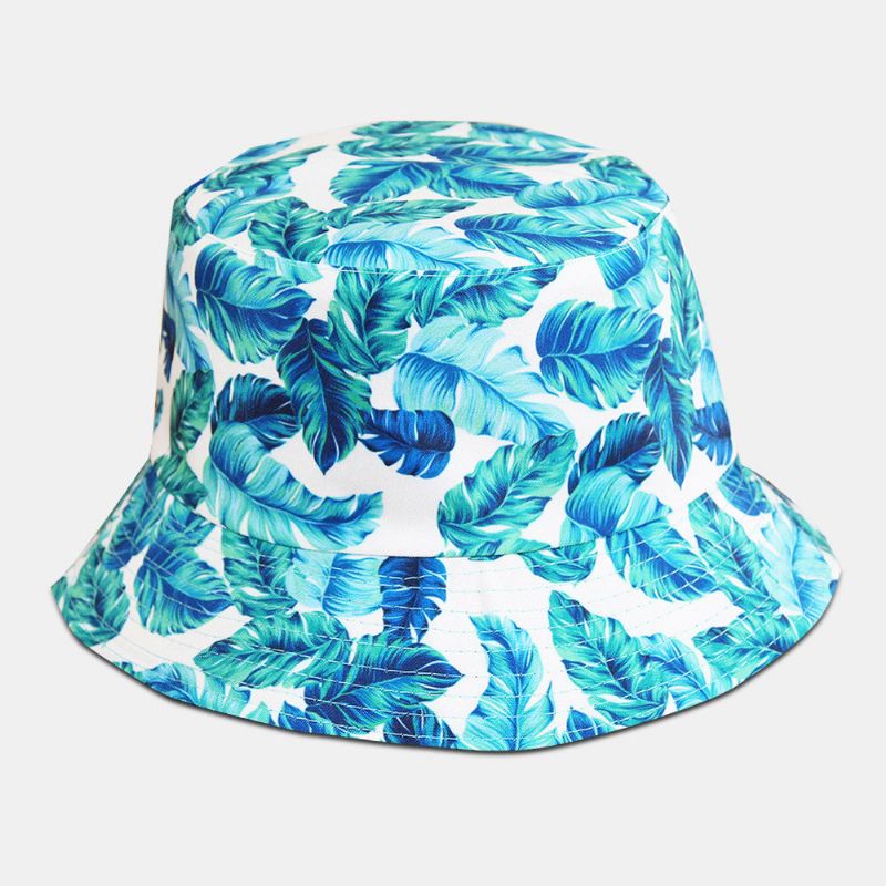 Unisexe Superposition Feuilles Imprimer Chapeau Seau Réversible Double Face-porter Chapeau De Soleil Été Voyage Chapeau De Plage