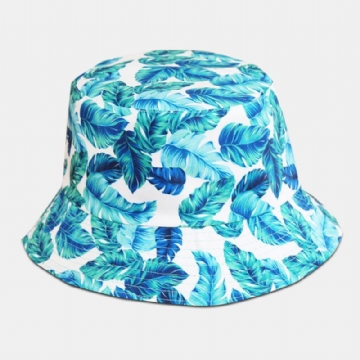 Unisexe Superposition Feuilles Imprimer Chapeau Seau Réversible Double Face-porter Chapeau De Soleil Été Voyage Chapeau De Plage