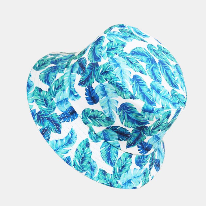 Unisexe Superposition Feuilles Imprimer Chapeau Seau Réversible Double Face-porter Chapeau De Soleil Été Voyage Chapeau De Plage