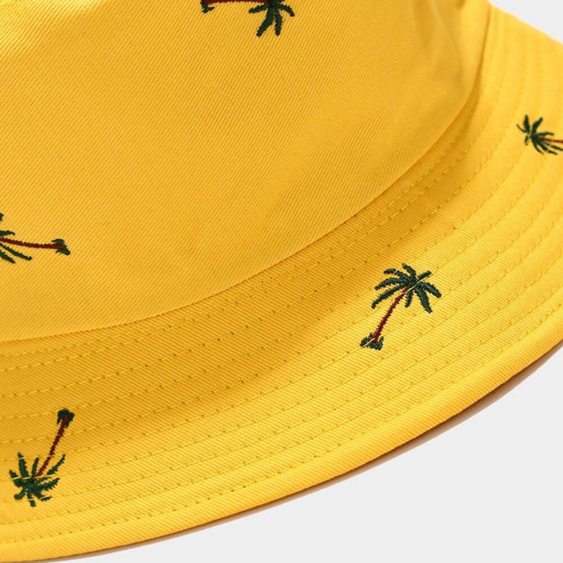 Unisexe Superposition Motif De Broderie De Noix De Coco Chapeau De Soleil Été Extérieur Décontracté Parasol Seau Chapeau