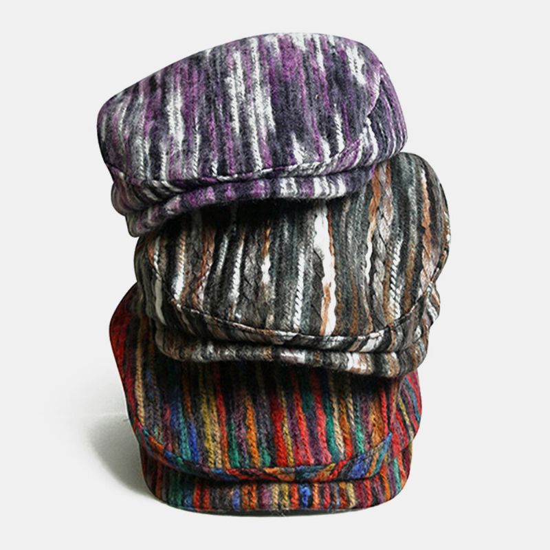 Unisexe Tie-dye Arc-en-ciel Couleur Mélangée Rayures Motif Style Ethnique Décontracté Personnalité Avant Chapeau Béret Chapeau