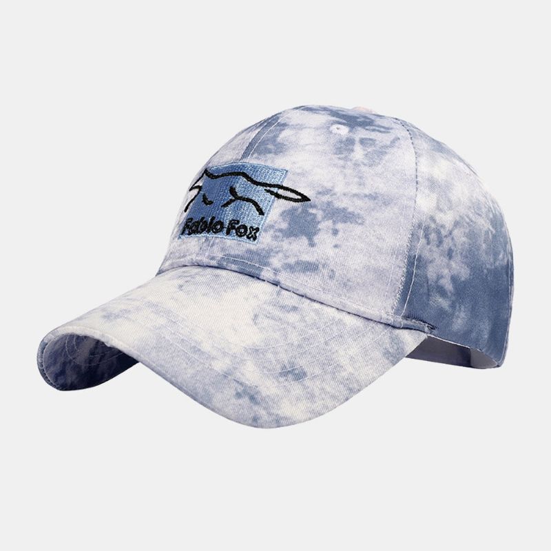 Unisexe Tie-dye Ivy Cap Petit Renard Broderie Motif Parasol Extérieur Détendu Casquette Réglable Baseball Chapeaux