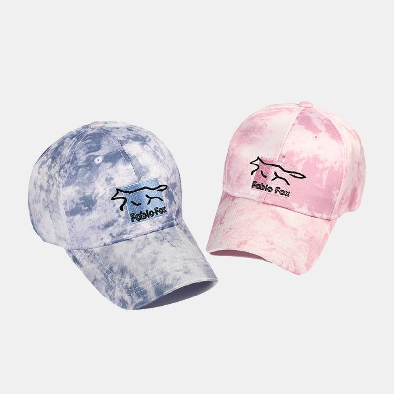 Unisexe Tie-dye Ivy Cap Petit Renard Broderie Motif Parasol Extérieur Détendu Casquette Réglable Baseball Chapeaux