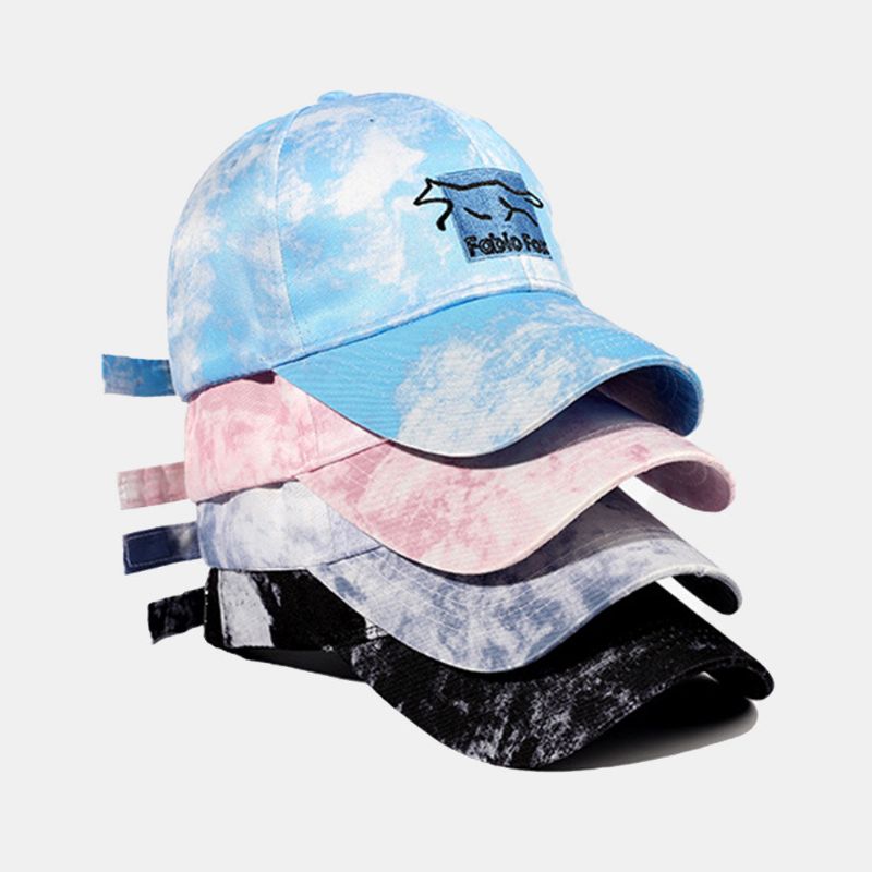 Unisexe Tie-dye Ivy Cap Petit Renard Broderie Motif Parasol Extérieur Détendu Casquette Réglable Baseball Chapeaux