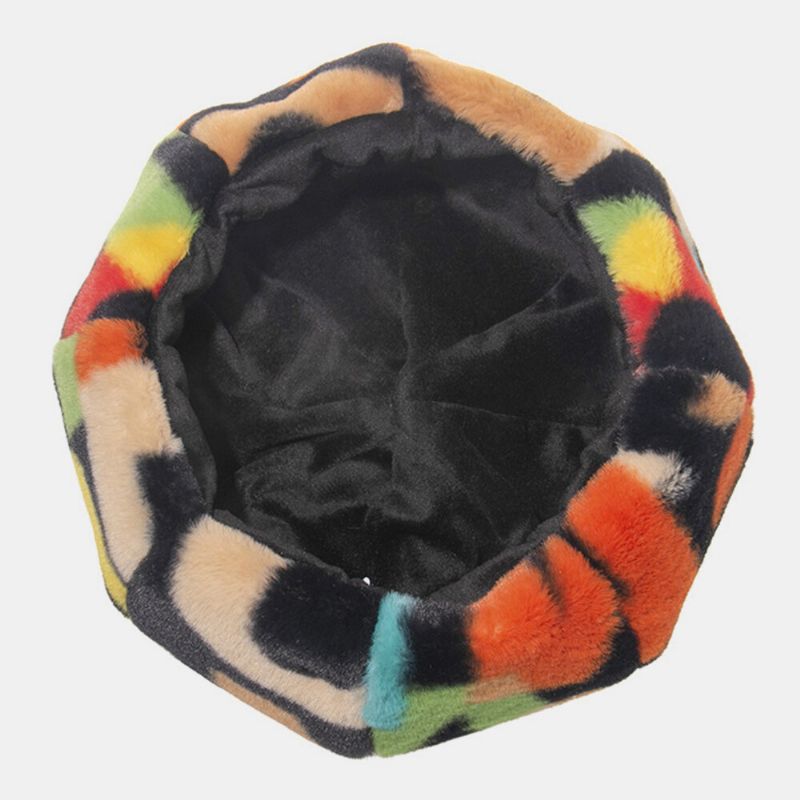 Unisexe Tie-dye En Peluche Style Britannique Chaud Doux Casual Tout Match Peintre Chapeau Béret Chapeau Octogonal Chapeau