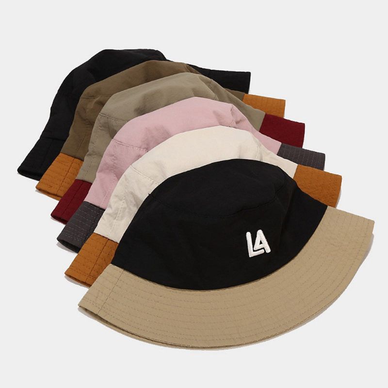 Unisexe Tissu À Séchage Rapide Color-block Lettre Broderie Mode Sun Protection Bucket Hat