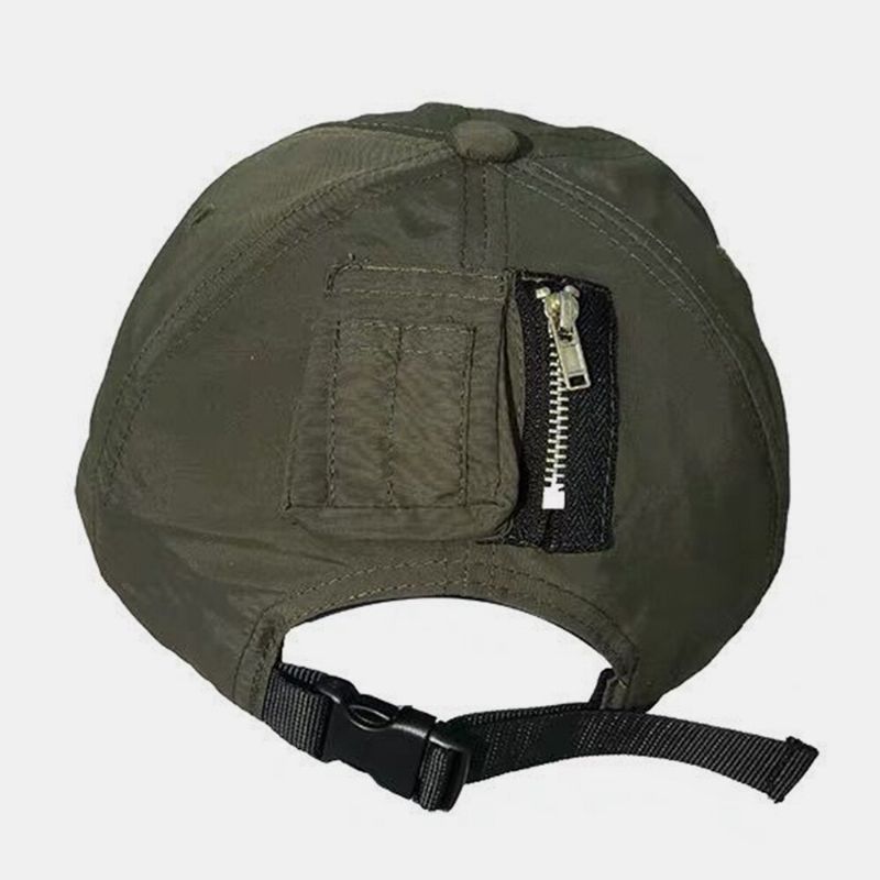 Unisexe Tissu À Séchage Rapide Poche Zippée Casquette De Baseball Mode Wild Soft Top Parasol Réglable Chapeau