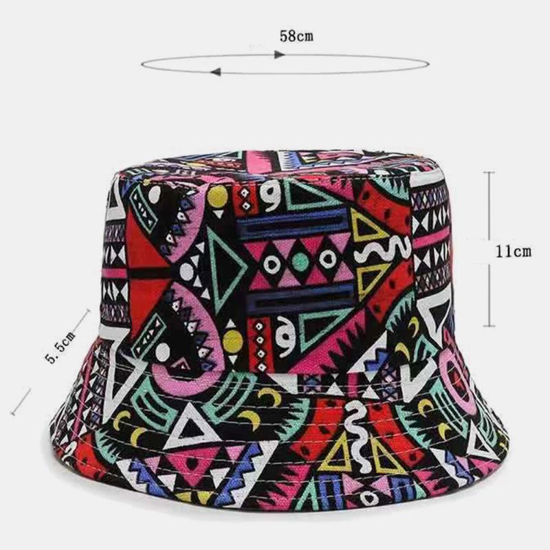 Unisexe Toile Colorée Dessins Animés Géométrie Motif Floral Décontracté Parasol Seau Chapeau