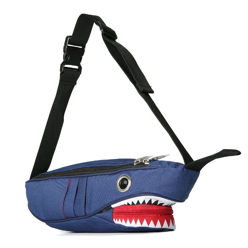 Unisexe Toile Requin Forme Multi-poches Poitrine Sac Dessin Animé Casual Super Doux Grande Capacité Multifonction Messenger Sacs À Bandoulière Sac À Bandoulière