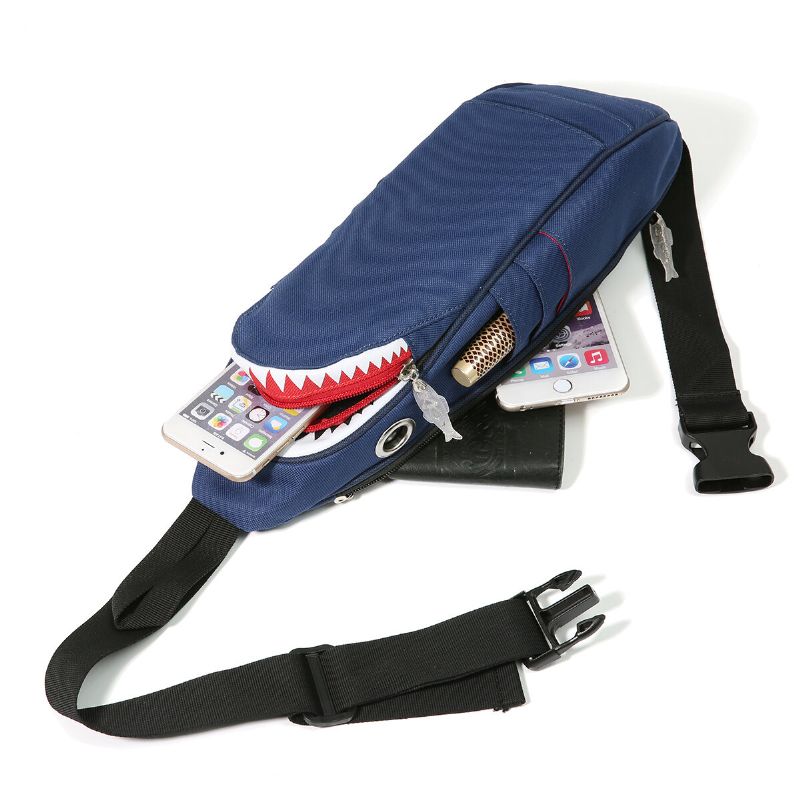 Unisexe Toile Requin Forme Multi-poches Poitrine Sac Dessin Animé Casual Super Doux Grande Capacité Multifonction Messenger Sacs À Bandoulière Sac À Bandoulière