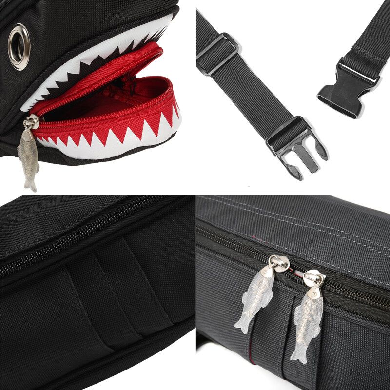 Unisexe Toile Requin Forme Multi-poches Poitrine Sac Dessin Animé Casual Super Doux Grande Capacité Multifonction Messenger Sacs À Bandoulière Sac À Bandoulière