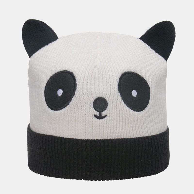 Unisexe Tricot Chapeau Dessin Animé Tête De Panda Forme Broderie Mode Chaleur Bride Bonnet Chapeau