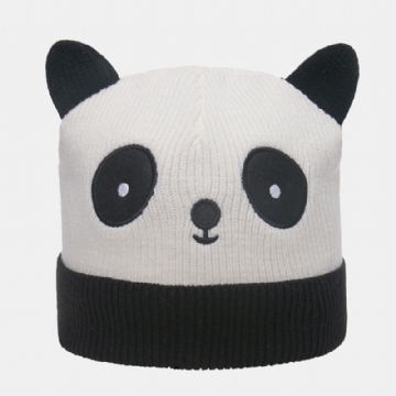 Unisexe Tricot Chapeau Dessin Animé Tête De Panda Forme Broderie Mode Chaleur Bride Bonnet Chapeau