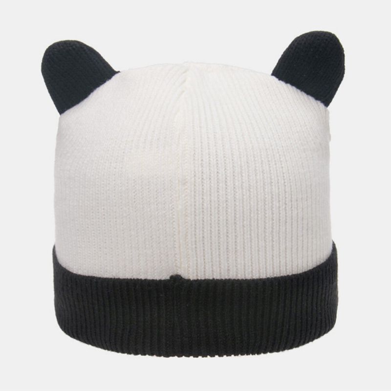 Unisexe Tricot Chapeau Dessin Animé Tête De Panda Forme Broderie Mode Chaleur Bride Bonnet Chapeau