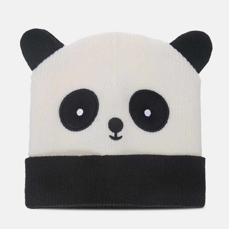 Unisexe Tricot Chapeau Dessin Animé Tête De Panda Forme Broderie Mode Chaleur Bride Bonnet Chapeau