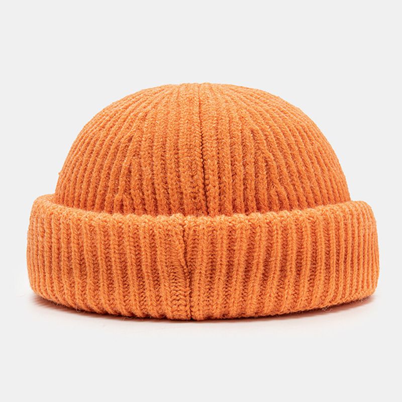 Unisexe Tricoté Chapeau Lettre Motif Patch Brimless Flanging Outdoor Warm Beanie Landlord Cap Skull Cap