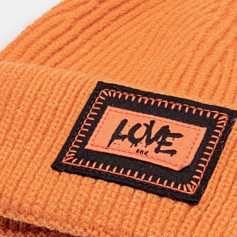 Unisexe Tricoté Chapeau Lettre Motif Patch Brimless Flanging Outdoor Warm Beanie Landlord Cap Skull Cap