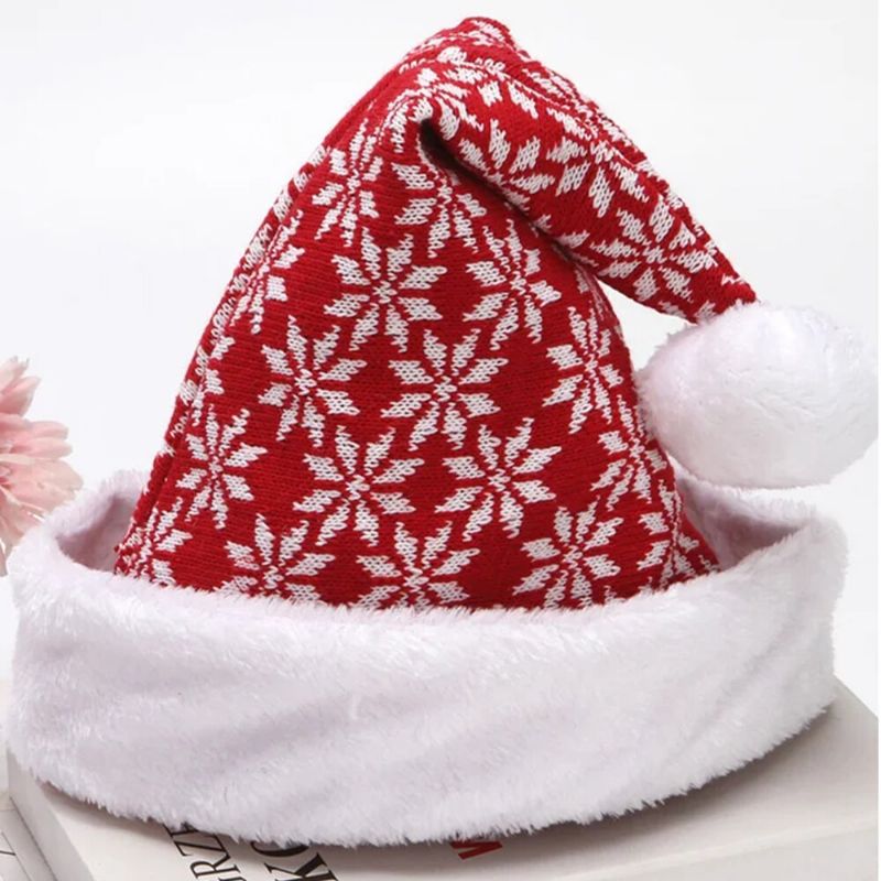 Unisexe Tricoté Chapeau De Père Noël Elk Flocon De Neige Motif Chaud Chapeau Tricoté Festif Chapeau De Noël