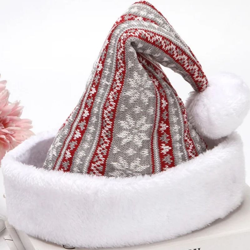 Unisexe Tricoté Chapeau De Père Noël Elk Flocon De Neige Motif Chaud Chapeau Tricoté Festif Chapeau De Noël