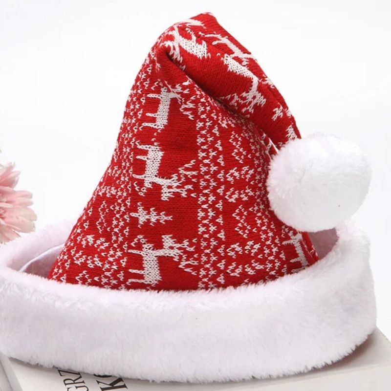 Unisexe Tricoté Chapeau De Père Noël Elk Flocon De Neige Motif Chaud Chapeau Tricoté Festif Chapeau De Noël