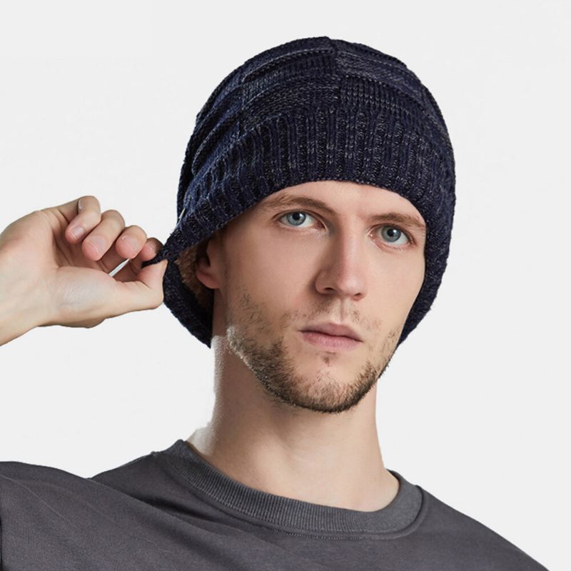 Unisexe Tricoté Chapeaux Couleur Mixte Plus Velours Épaissi Bouton Décoration Coldproof Casual Brimless Beanie Hat