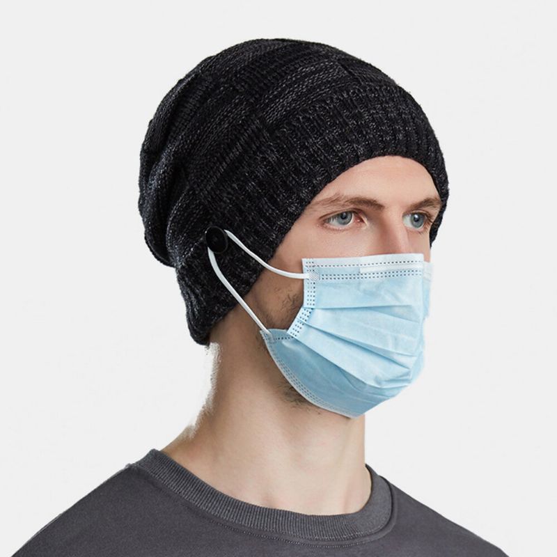 Unisexe Tricoté Chapeaux Couleur Mixte Plus Velours Épaissi Bouton Décoration Coldproof Casual Brimless Beanie Hat