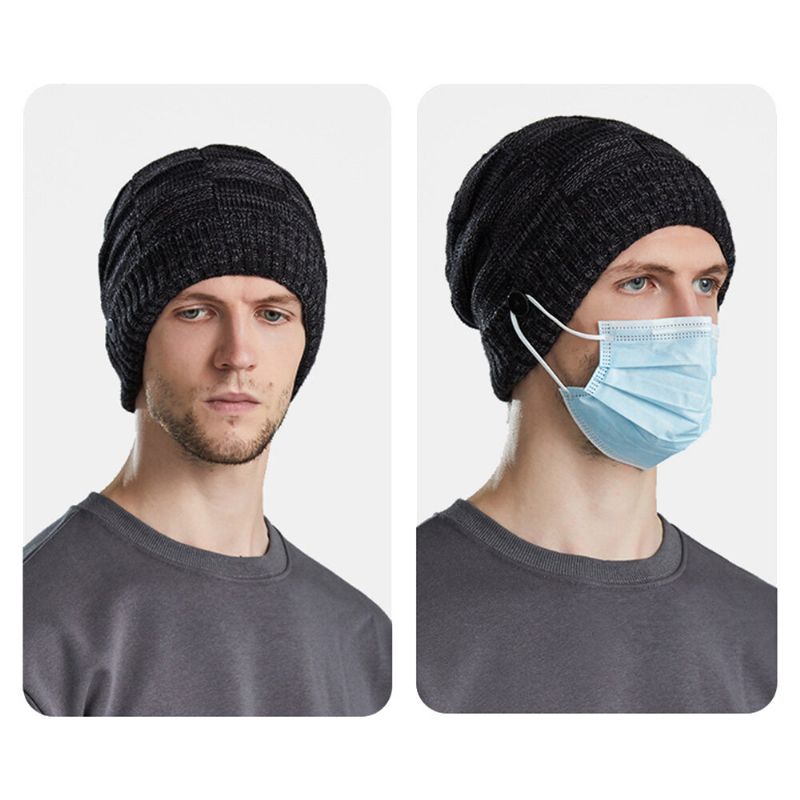 Unisexe Tricoté Chapeaux Couleur Mixte Plus Velours Épaissi Bouton Décoration Coldproof Casual Brimless Beanie Hat