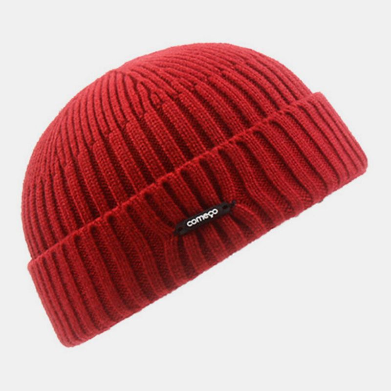 Unisexe Tricoté Couleur Unie Lettre Étiquette Dôme Tout Match Sans Bord Bonnet Propriétaire Casquette Tête De Mort