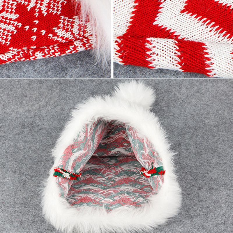 Unisexe Tricoté En Peluche Noël Chapeau De Père Noël Flocon De Neige Motif À Rayures Chaud Chapeau Tricoté Festif Chapeau De Noël