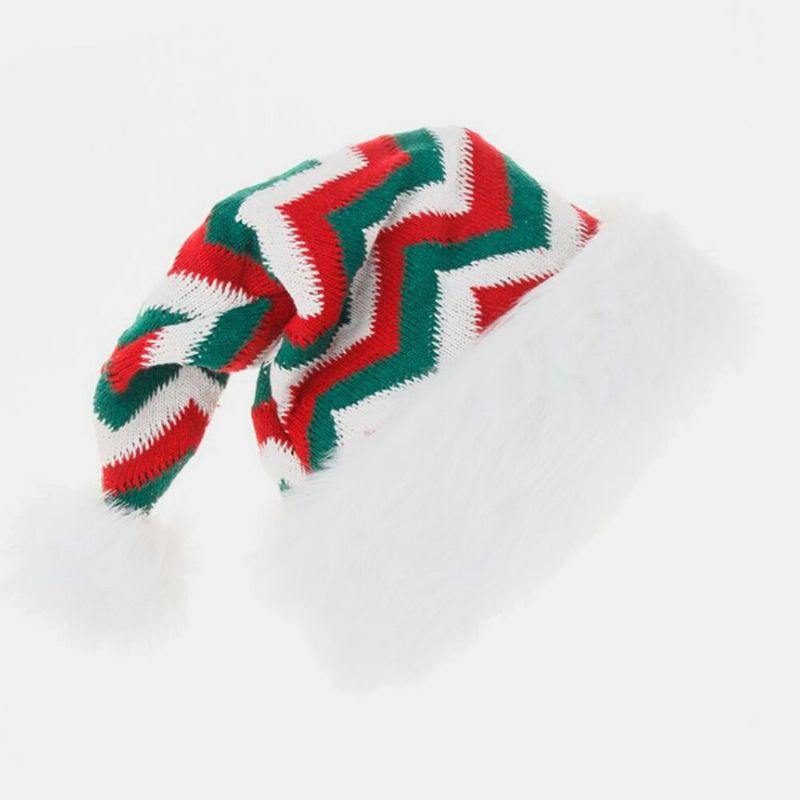 Unisexe Tricoté En Peluche Noël Chapeau De Père Noël Flocon De Neige Motif À Rayures Chaud Chapeau Tricoté Festif Chapeau De Noël