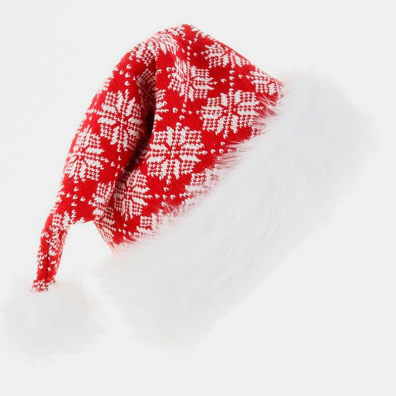 Unisexe Tricoté En Peluche Noël Chapeau De Père Noël Flocon De Neige Motif À Rayures Chaud Chapeau Tricoté Festif Chapeau De Noël