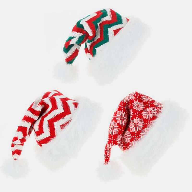 Unisexe Tricoté En Peluche Noël Chapeau De Père Noël Flocon De Neige Motif À Rayures Chaud Chapeau Tricoté Festif Chapeau De Noël