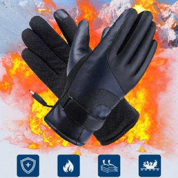 Unisexe Usb Charge Chauffage Écran Tactile Extérieur Hiver Électrique Voiture Équitation Garder Au Chaud Waterptoof Coupe-vent Gants En Cuir