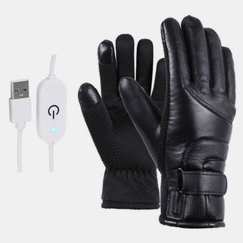 Unisexe Usb Charge Chauffage Écran Tactile Extérieur Hiver Électrique Voiture Équitation Garder Au Chaud Waterptoof Coupe-vent Gants En Cuir