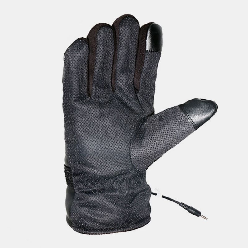 Unisexe Usb Charge Chauffage Extérieur Hiver Électrique Voiture Équitation Garder Au Chaud Waterptoof Coupe-vent En Cuir Gants