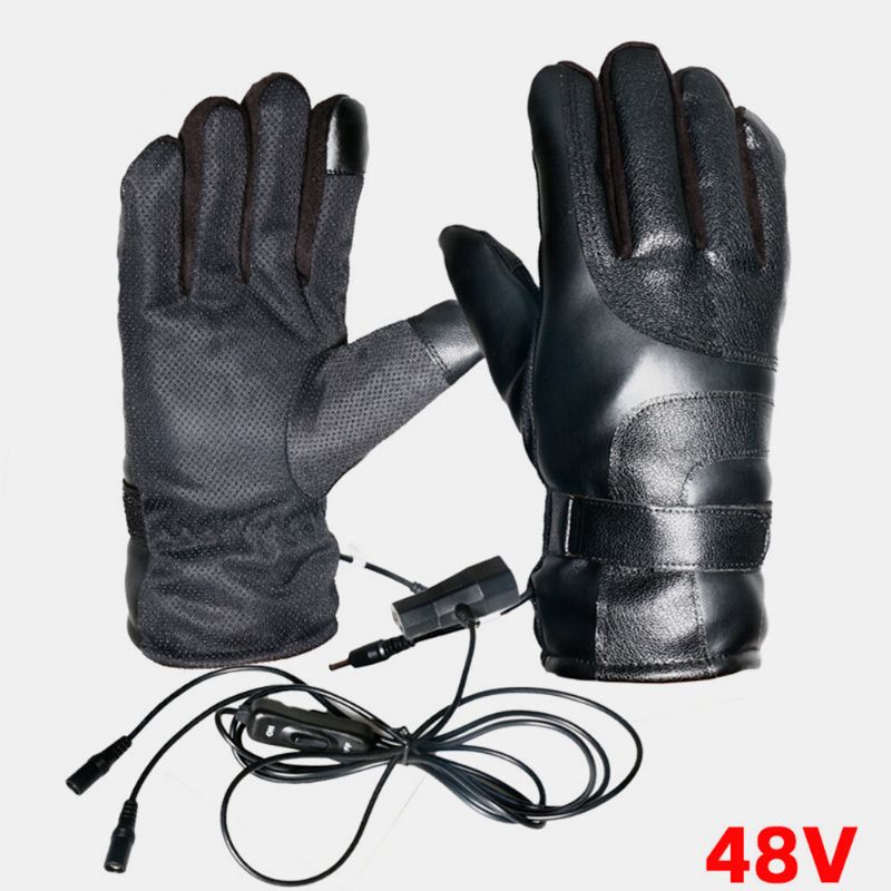 Unisexe Usb Charge Chauffage Extérieur Hiver Électrique Voiture Équitation Garder Au Chaud Waterptoof Coupe-vent En Cuir Gants