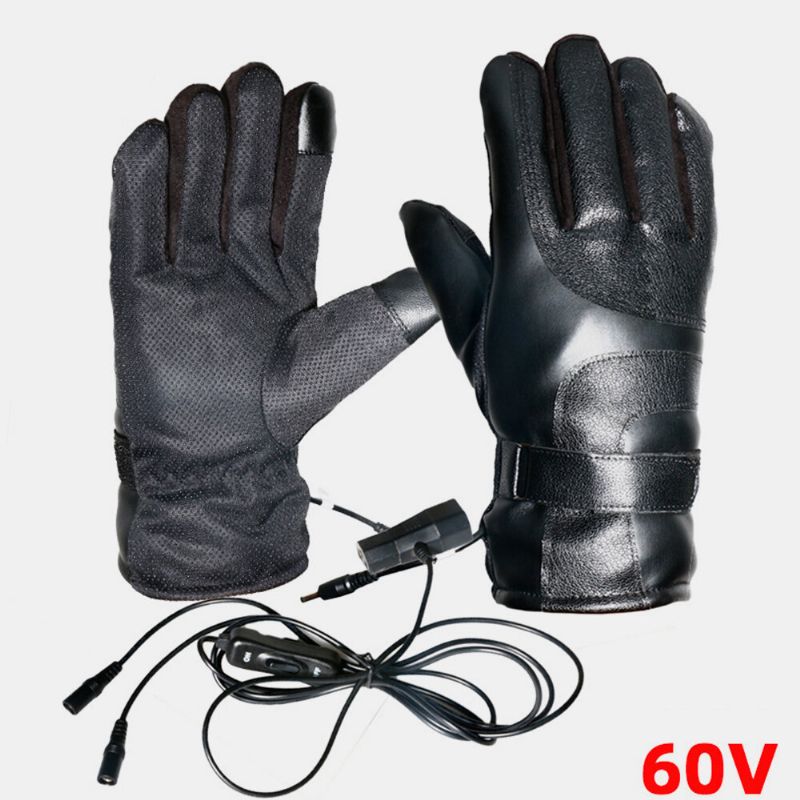 Unisexe Usb Charge Chauffage Extérieur Hiver Électrique Voiture Équitation Garder Au Chaud Waterptoof Coupe-vent En Cuir Gants