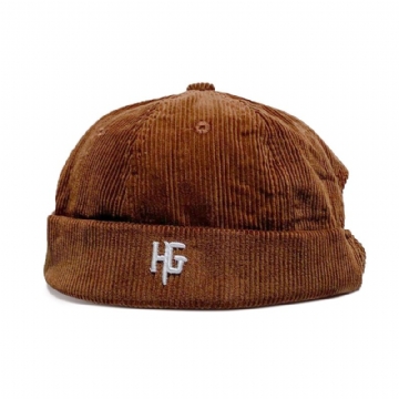 Unisexe En Velours Côtelé Brodé H G Patten Casual Brimless Beanie Landlord Hat Skull Cap