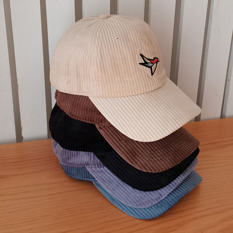 Unisexe Velours Côtelé Dessin Animé Couleur Papier Grue Broderie Casquette De Baseball Hiver Chaud Cool Protection Parasol Chapeau