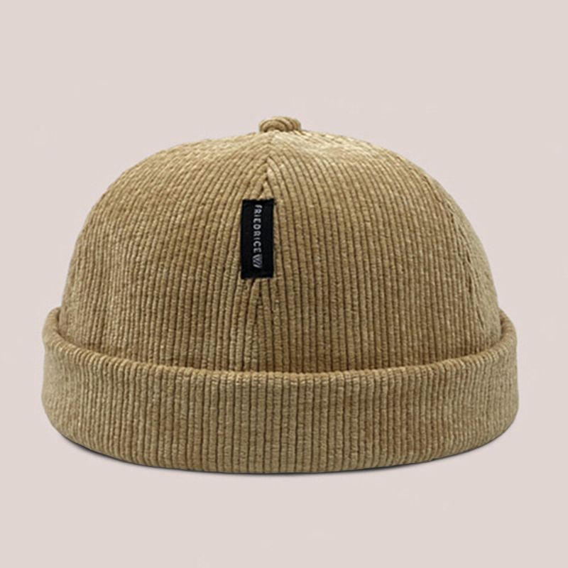 Unisexe Velours Côtelé Étiquette Patch Crâne Casquette Décontracté Extérieur Automne Hiver Chaud Réglable Sans Bord Bonnet Propriétaire Casquette