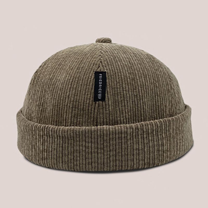 Unisexe Velours Côtelé Étiquette Patch Crâne Casquette Décontracté Extérieur Automne Hiver Chaud Réglable Sans Bord Bonnet Propriétaire Casquette