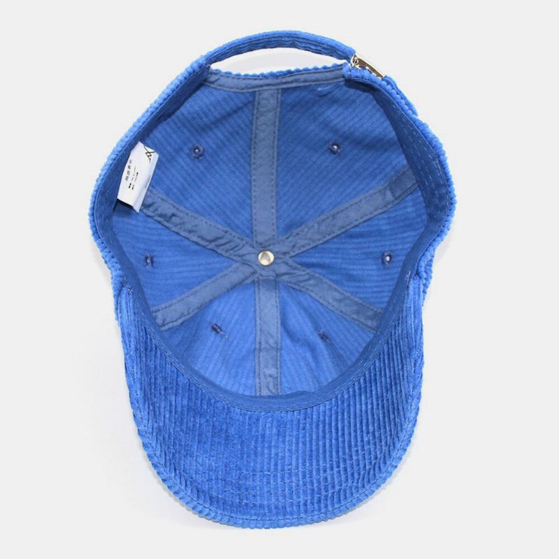 Unisexe Velours Côtelé Grand C Lettre Motif Broderie Casquette De Baseball Automne Hiver Haut Souple Bord Incurvé Rayure Parasol Chapeau