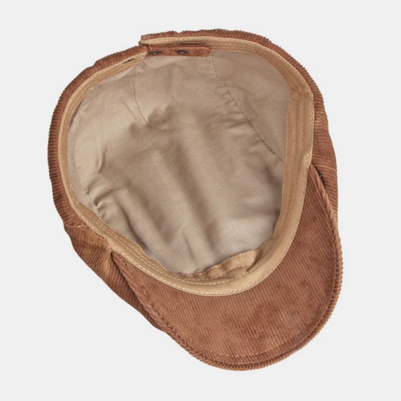 Unisexe Velours Côtelé Treillis Rayure Réglable Béret Casquette Plate Britannique Rétro Automne Hiver Sauvage Coupe-vent Vers L'avant Chapeau